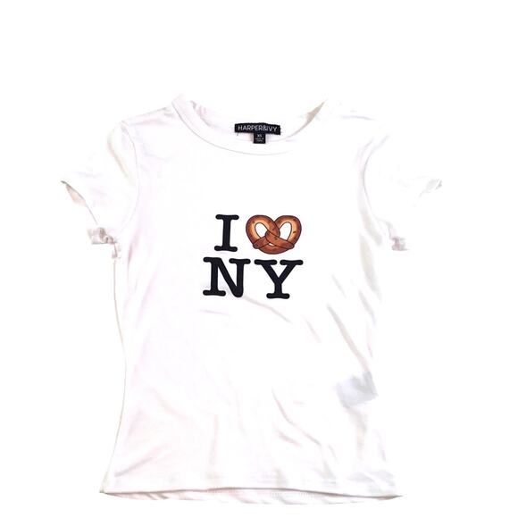Harper & Ivy Jr T-Shirt I Pretzel <3 NY New Top NWT Size XS - Picture 1 of 2